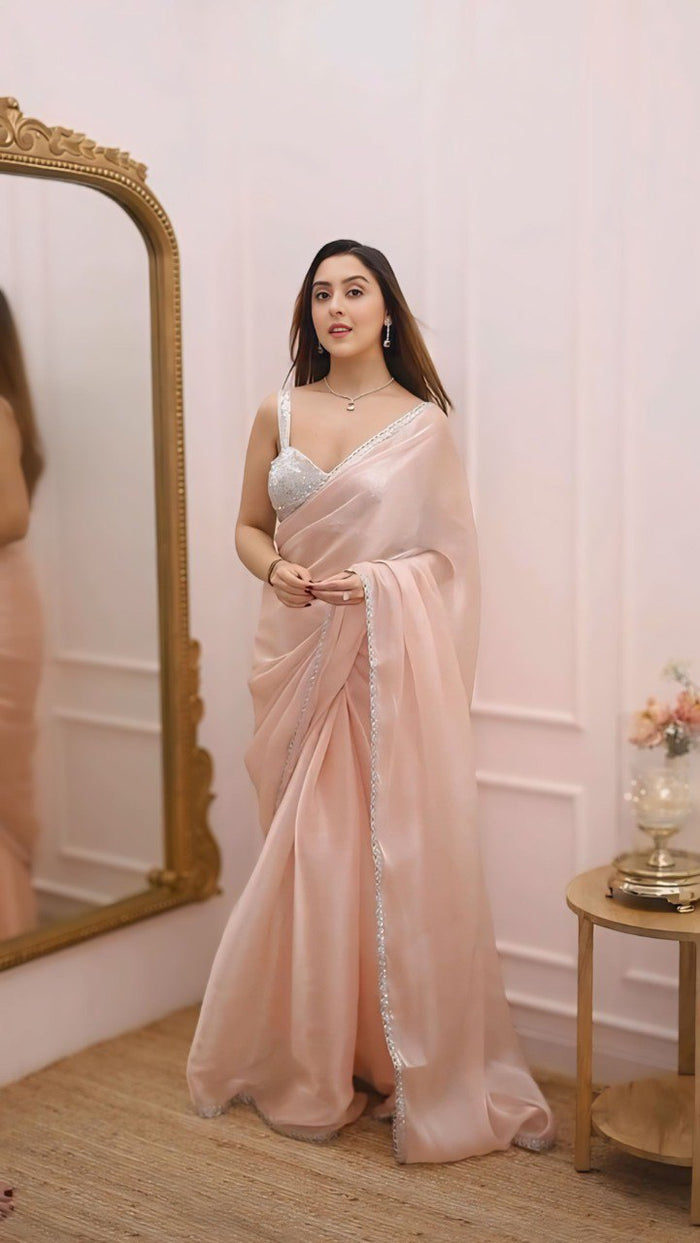 Bollywood Style Multi Color Organza Silk Ready To Wear Saree With Blouse