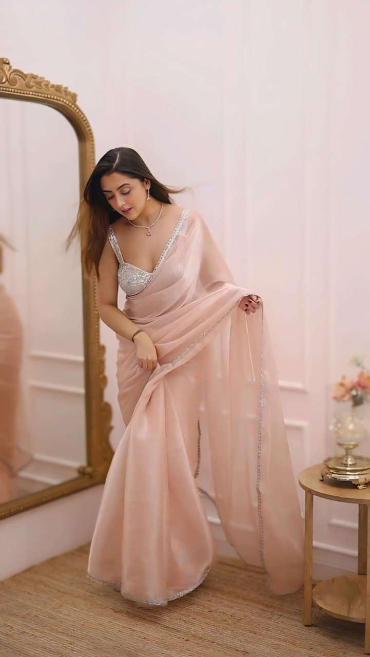 Bollywood Style Multi Color Organza Silk Ready To Wear Saree With Blouse