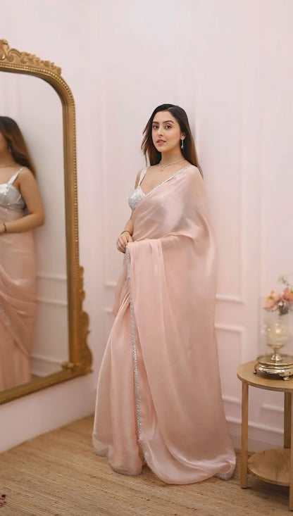 Bollywood Style Multi Color Organza Silk Ready To Wear Saree With Blouse