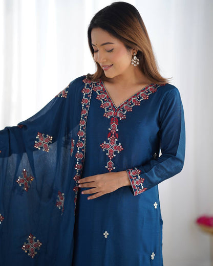 Party Wear Teal Blue Color Embroidery Work Salwar Suit