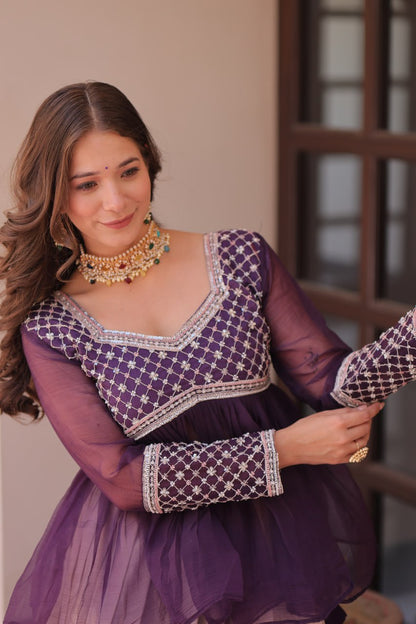 Sangeet Nights Wear Purple Color Flower Printed Embroidered Lehenga Choli