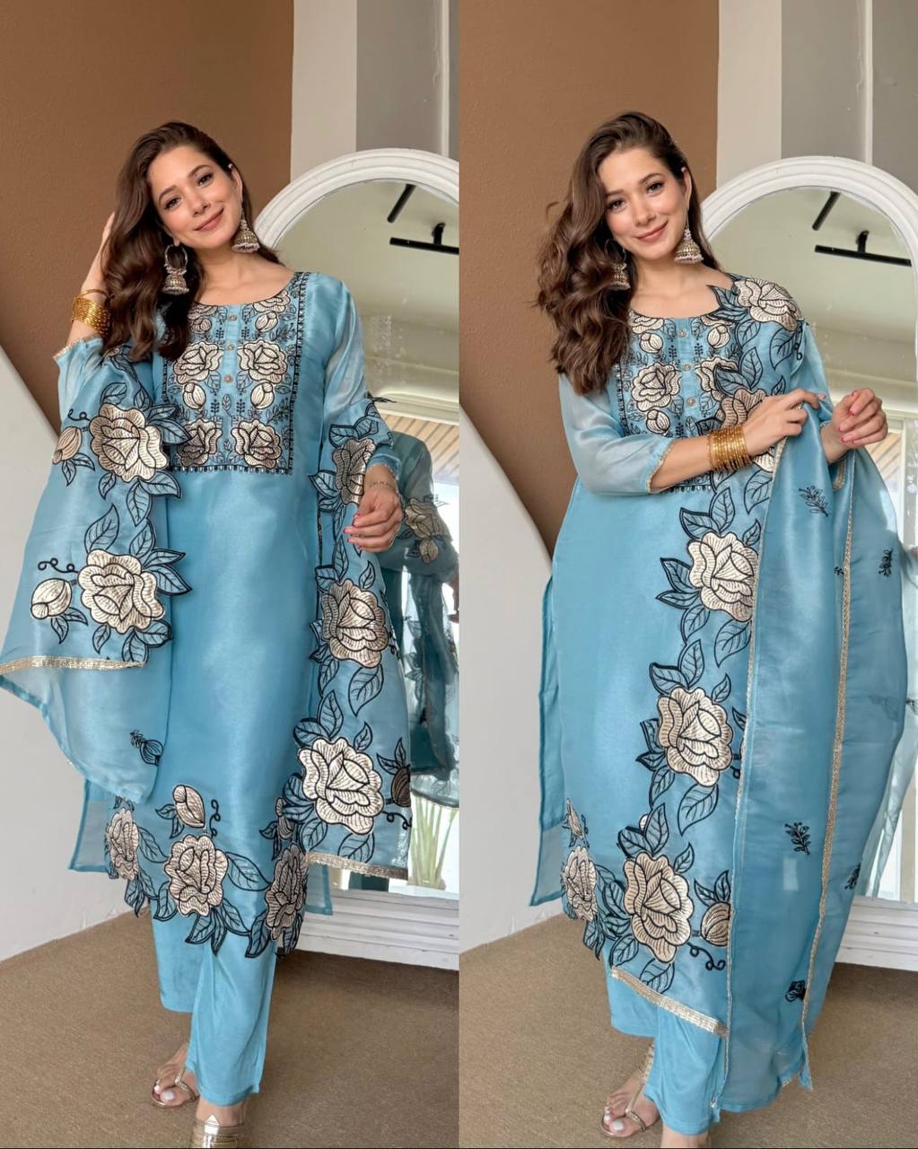 Wedding Wear Sky Blue Color Thread Work Salwar Suit