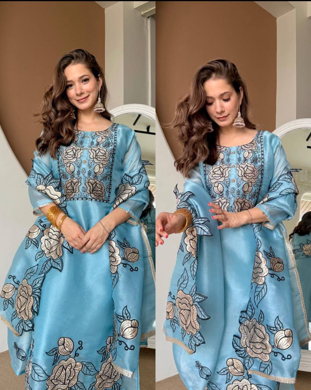 Wedding Wear Sky Blue Color Thread Work Salwar Suit