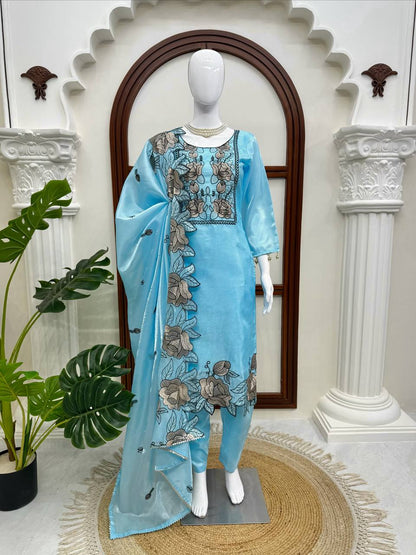 Wedding Wear Sky Blue Color Thread Work Salwar Suit