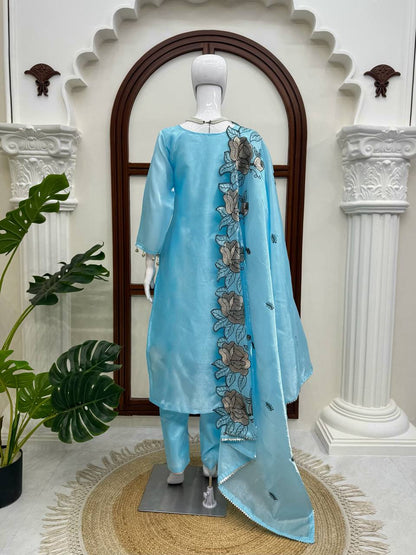 Wedding Wear Sky Blue Color Thread Work Salwar Suit