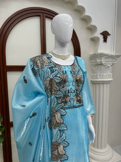 Wedding Wear Sky Blue Color Thread Work Salwar Suit