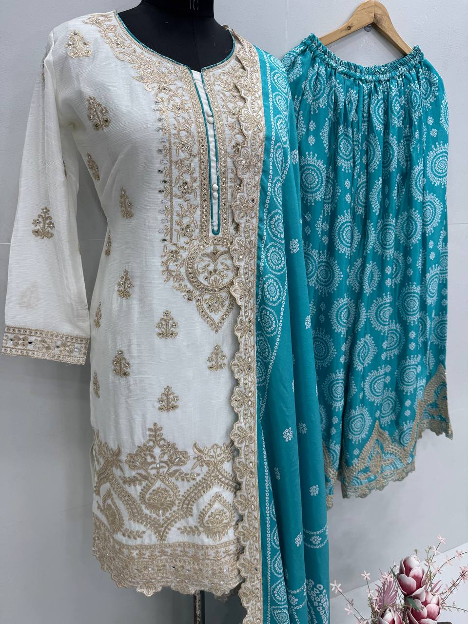 Ravishing Sky Green Color Heavy Embroidered Sequence Coding Work With Real Mirror Hand Work Sharara Suit