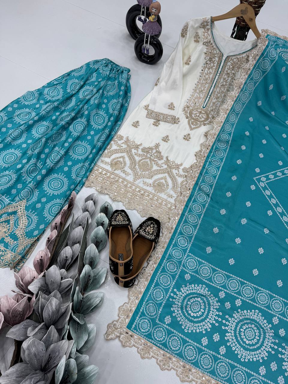 Ravishing Sky Green Color Heavy Embroidered Sequence Coding Work With Real Mirror Hand Work Sharara Suit