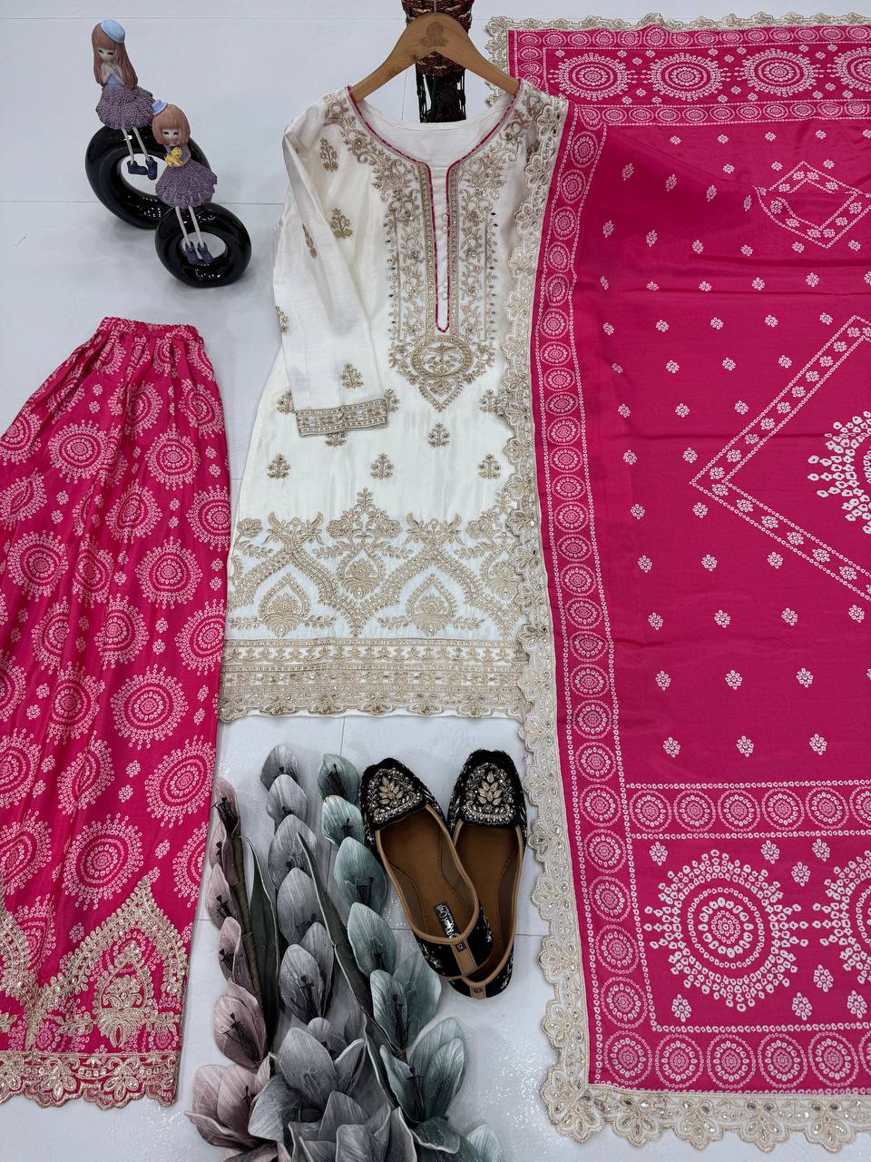 Ravishing Pink Color Heavy Embroidered Sequence Coding Work With Real Mirror Hand Work Sharara Suit