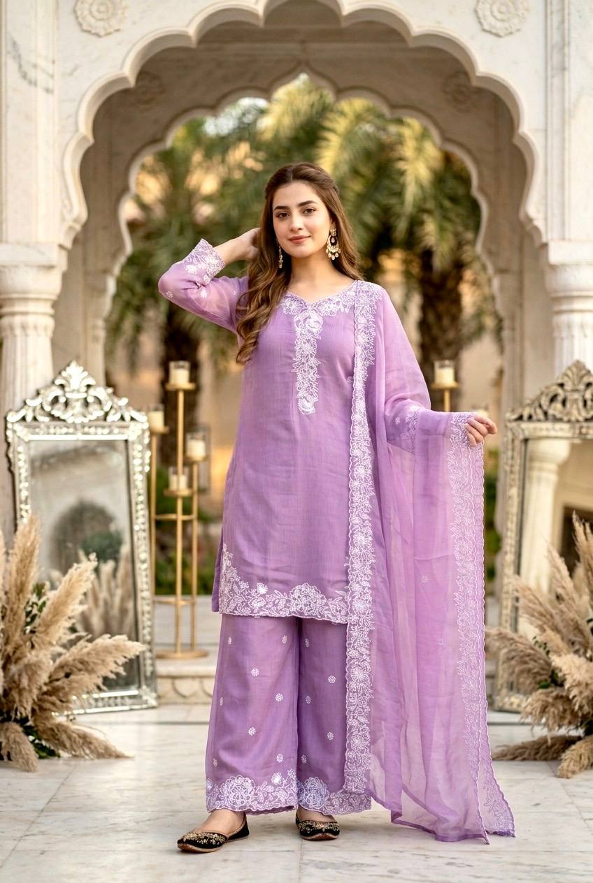 Wedding Waear Pink Color Heavy Mal Chanderi Palazzo Suit