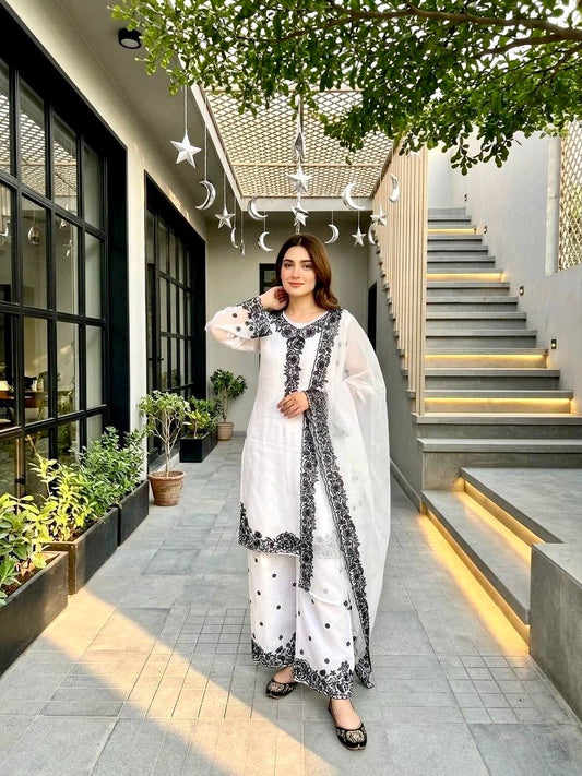 Wedding Waear White Color Heavy Mal Chanderi Palazzo Suit
