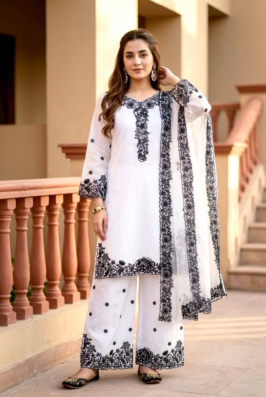 Wedding Waear White Color Heavy Mal Chanderi Palazzo Suit