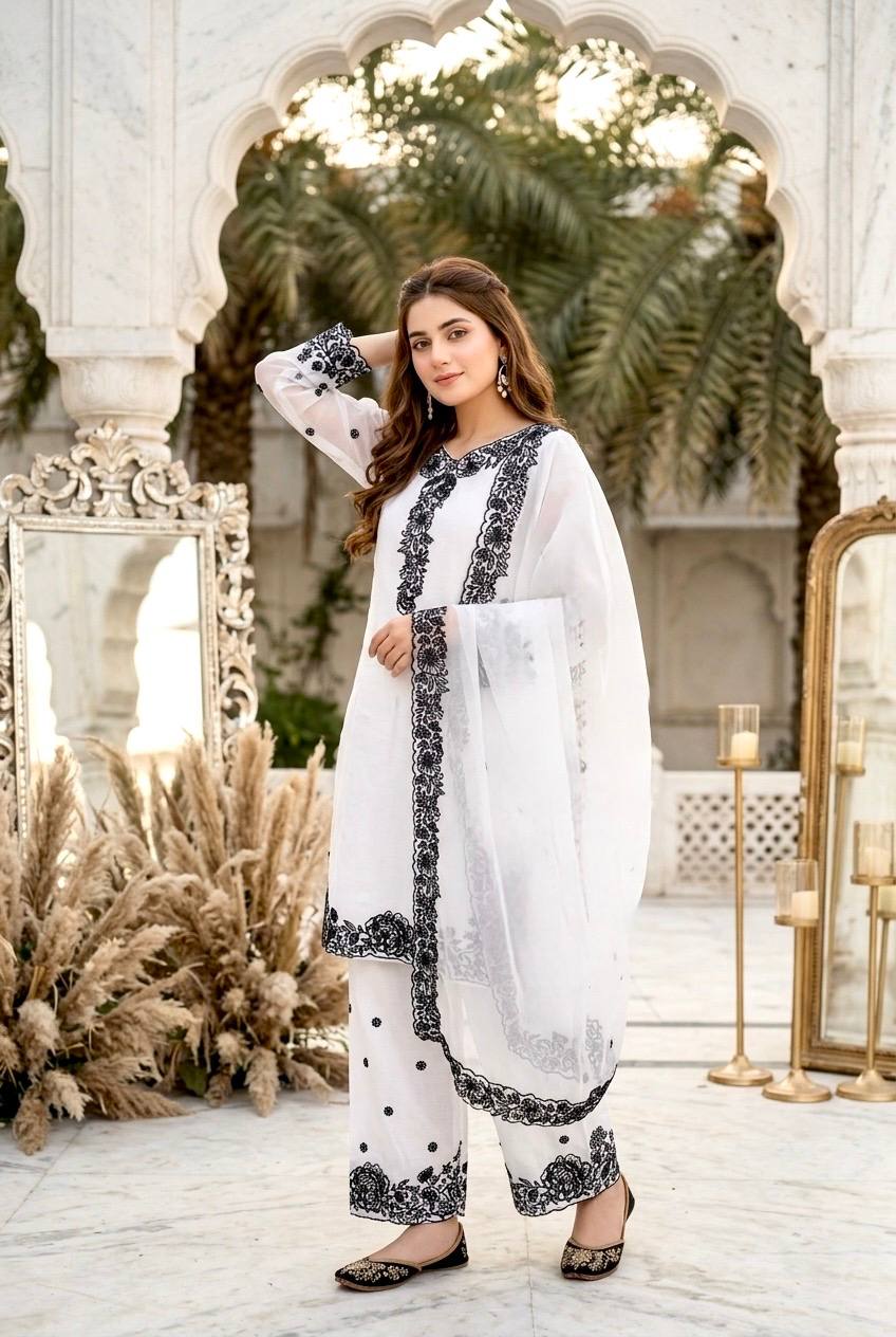 Wedding Waear White Color Heavy Mal Chanderi Palazzo Suit