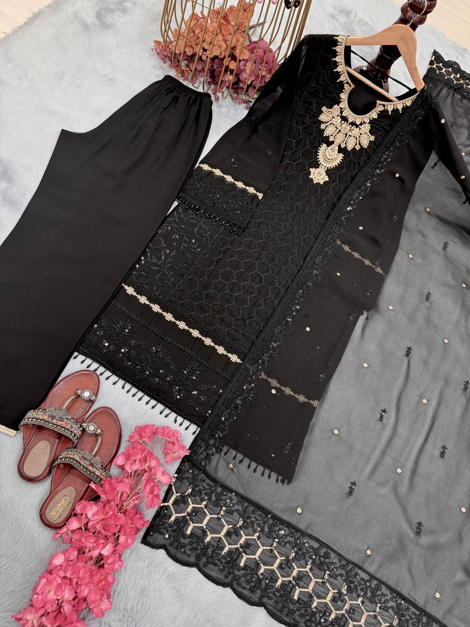 Gorgeous Black Color Heavy Faux Georgette With Heavy Embroidery Sequence Work Salwar Suit