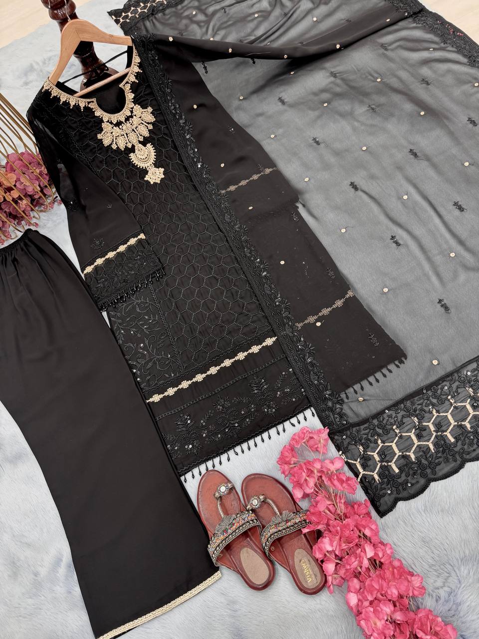 Gorgeous Black Color Heavy Faux Georgette With Heavy Embroidery Sequence Work Salwar Suit