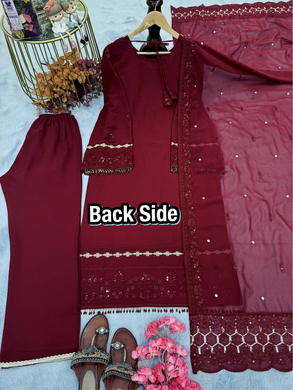 Embellished Maroon Color Heavy Faux Georgette With Heavy Embroidery Sequence Work Salwar Suit