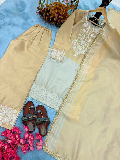 Wedding Function Wear Banarasi Silk Palazzo Suit Set