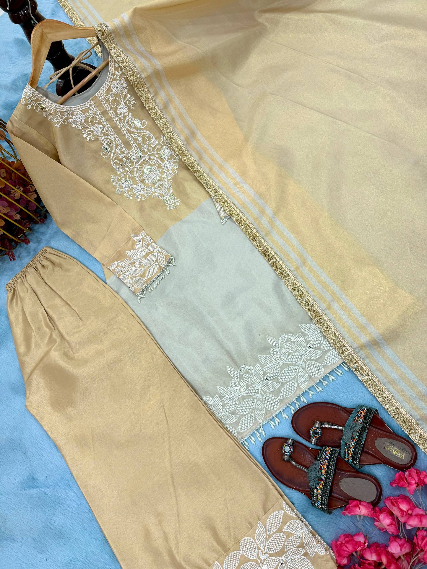 Wedding Function Wear Banarasi Silk Palazzo Suit Set