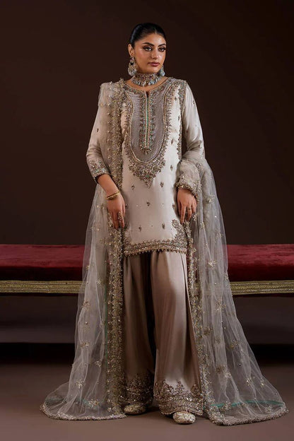 Wedding Wear Off White Color Crepe Silk Embroidered Palazzo Suit