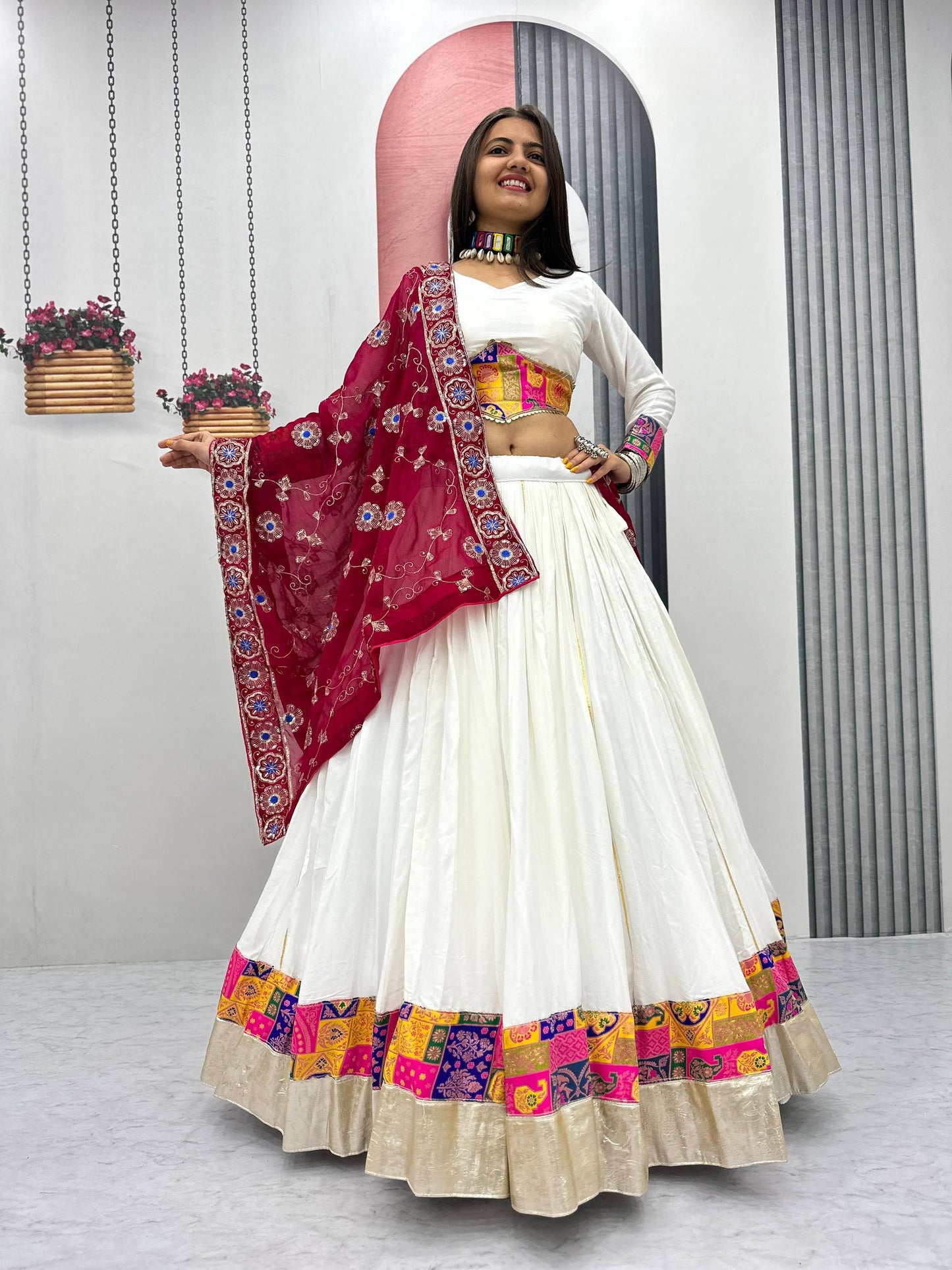 Traditional Celebrations Wear White Color Pure Cotton Lehenga Choli