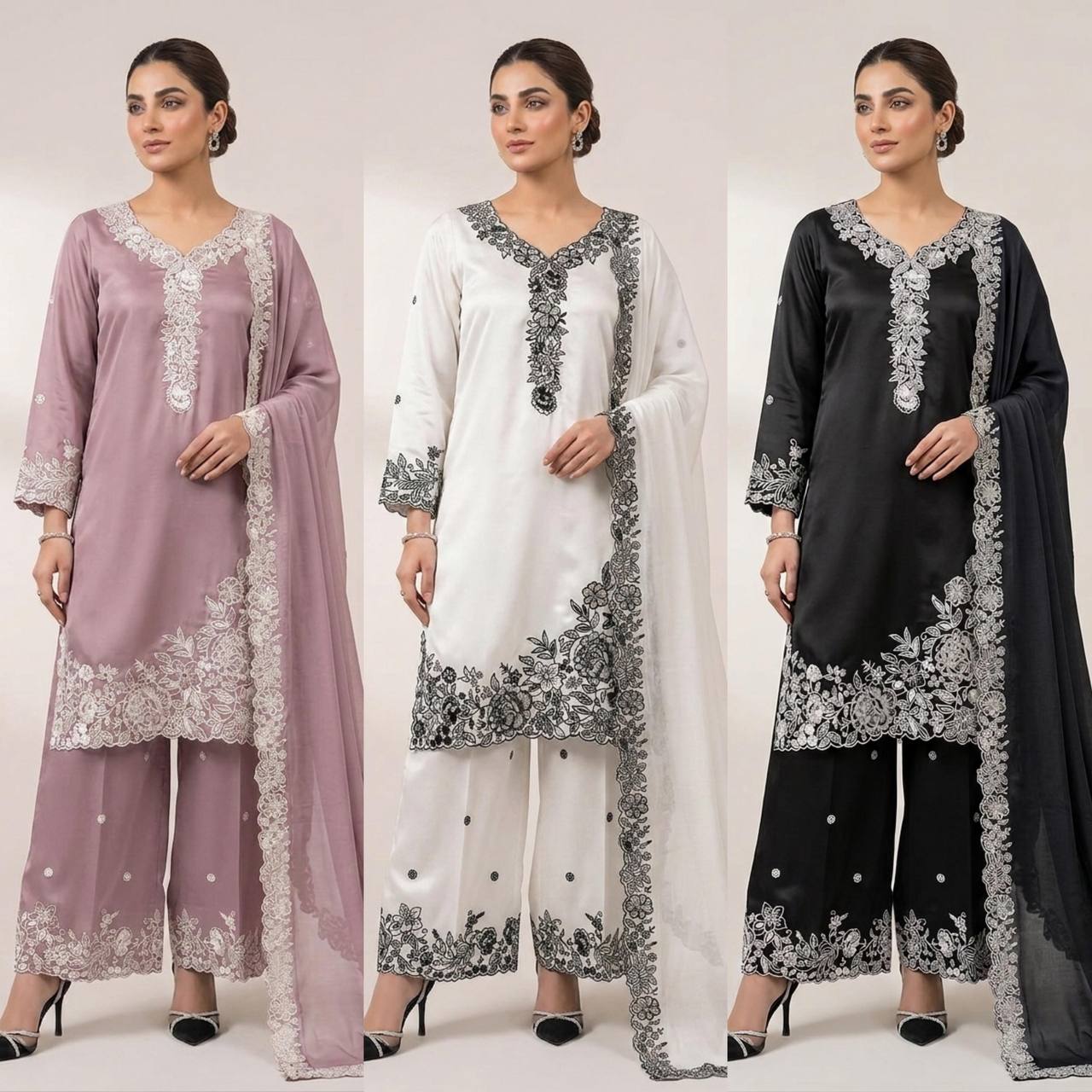 Designer French Crepe Embroidery Work Wedding Wear Palazzo Suit