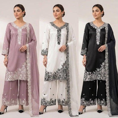 Designer French Crepe Embroidery Work Wedding Wear Palazzo Suit