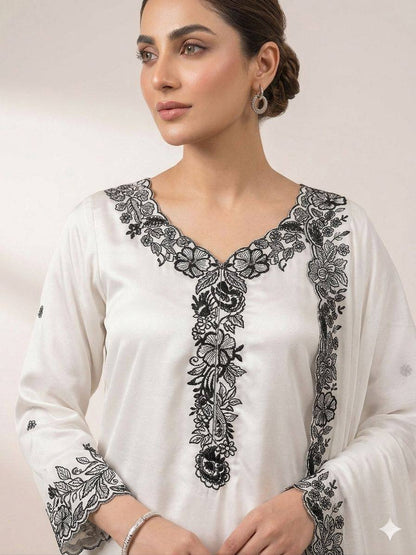 Designer French Crepe Embroidery Work Wedding Wear Palazzo Suit