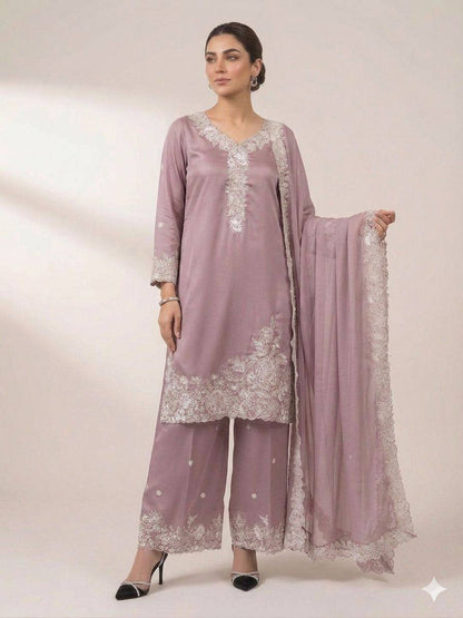 Designer French Crepe Embroidery Work Wedding Wear Palazzo Suit