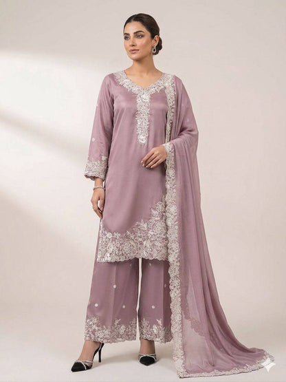 Designer French Crepe Embroidery Work Wedding Wear Palazzo Suit