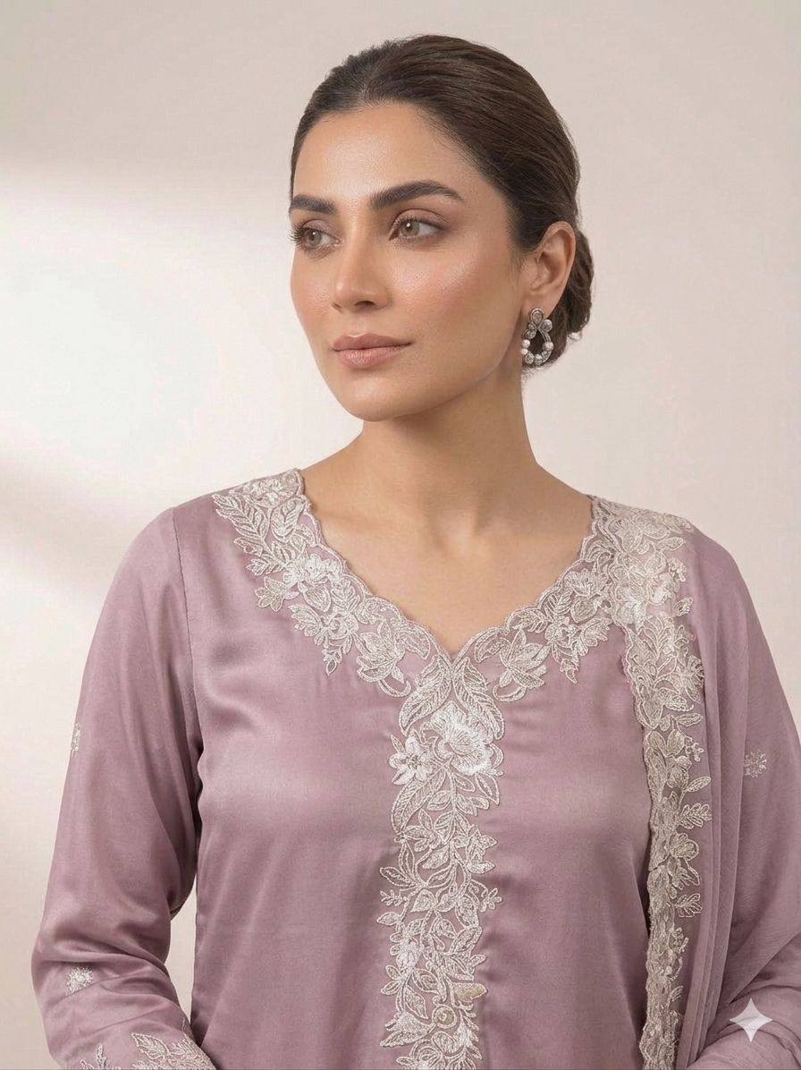 Designer French Crepe Embroidery Work Wedding Wear Palazzo Suit