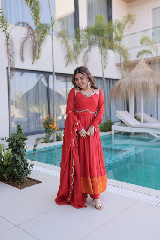 Function Wear Gaajri Color Embroidered Sequence Anarkali Suit Set