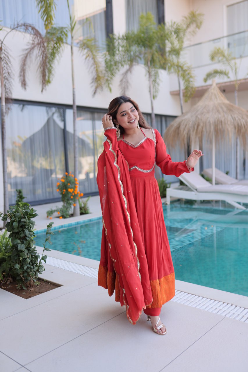 Function Wear Gaajri Color Embroidered Sequence Anarkali Suit Set
