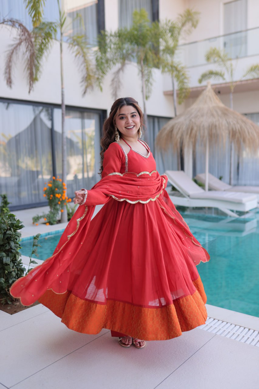 Function Wear Gaajri Color Embroidered Sequence Anarkali Suit Set