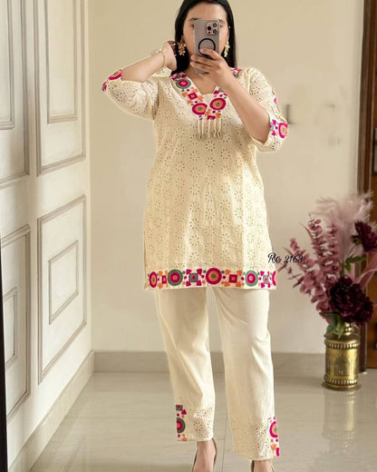 Elegant Off White Color Khadi Cotton Festive Wear Co-Ord Set