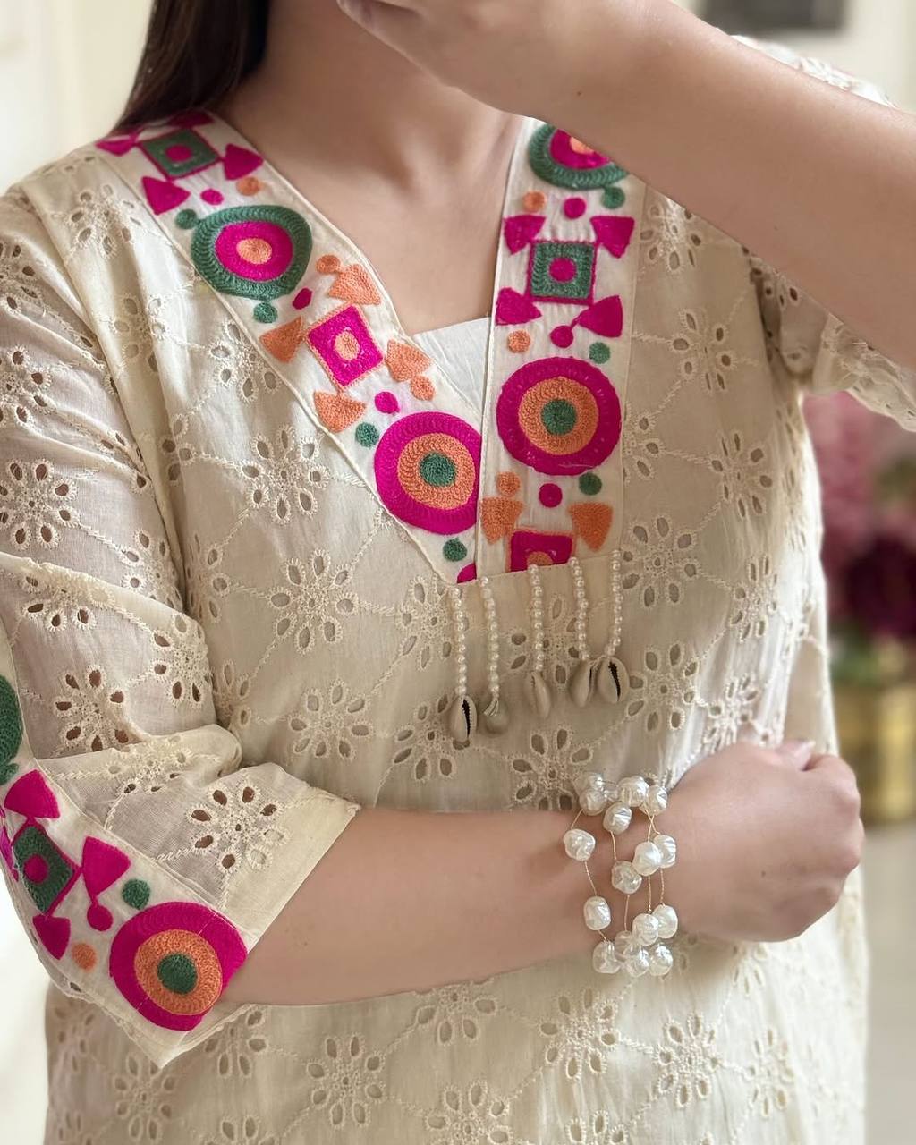 Elegant Off White Color Khadi Cotton Festive Wear Co-Ord Set