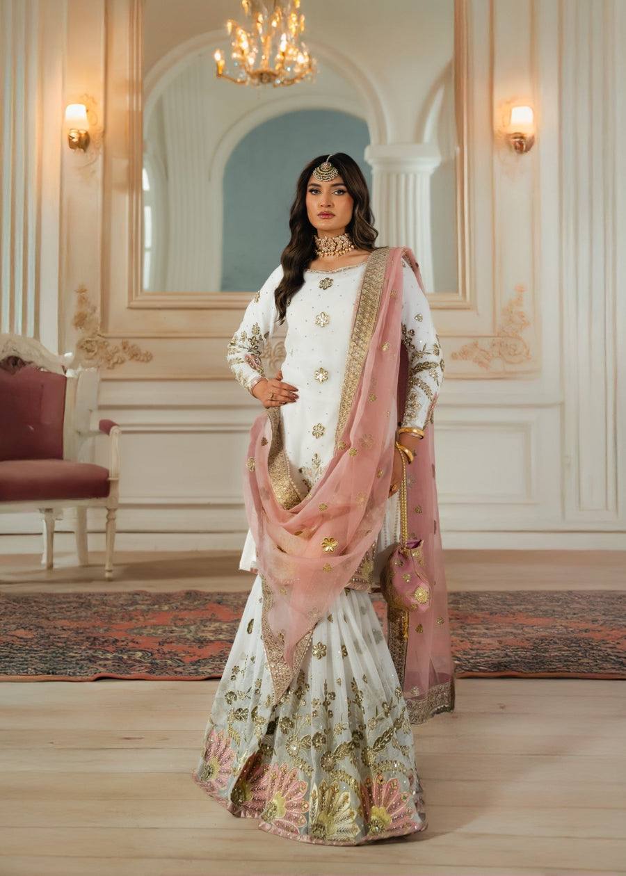 Wedding Wear White Color Heavy Faux Georgette With 5mm Embroidery Sequence Work Designer Sharara Suit