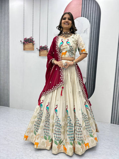 Ceremony Wear Pure Tissue Silk With Heavy Thread And Sequence Work Designer Lehenga Choli