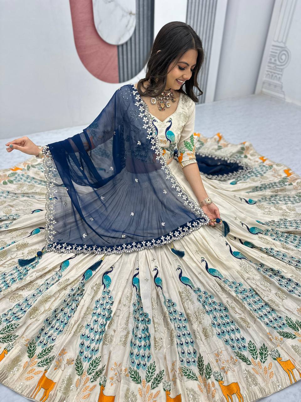 Party Wear Pure Tissue Silk With Heavy Thread And Sequence Work Designer Lehenga Choli