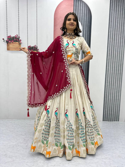 Ceremony Wear Pure Tissue Silk With Heavy Thread And Sequence Work Designer Lehenga Choli