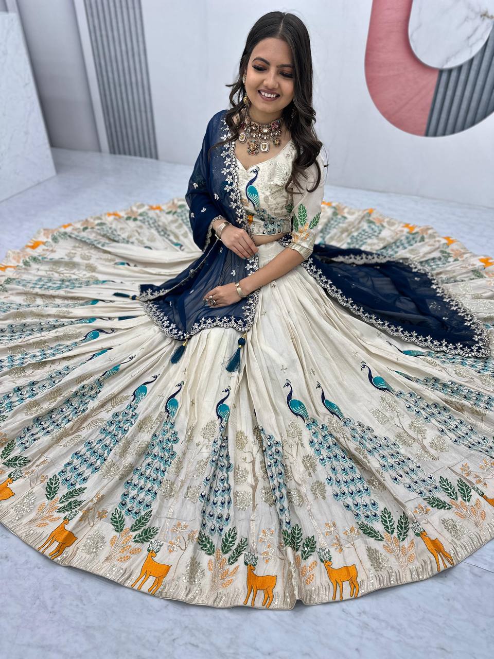 Party Wear Pure Tissue Silk With Heavy Thread And Sequence Work Designer Lehenga Choli