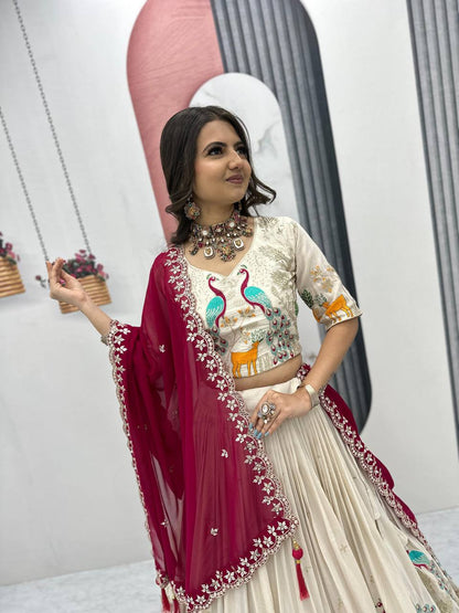 Ceremony Wear Pure Tissue Silk With Heavy Thread And Sequence Work Designer Lehenga Choli