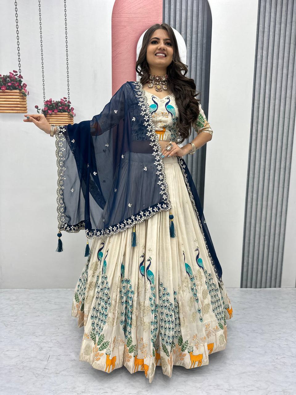 Party Wear Pure Tissue Silk With Heavy Thread And Sequence Work Designer Lehenga Choli