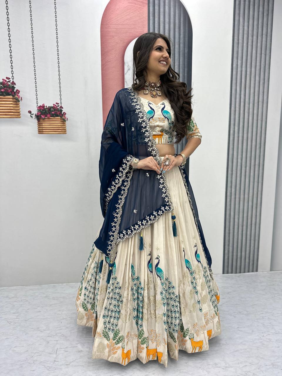 Party Wear Pure Tissue Silk With Heavy Thread And Sequence Work Designer Lehenga Choli