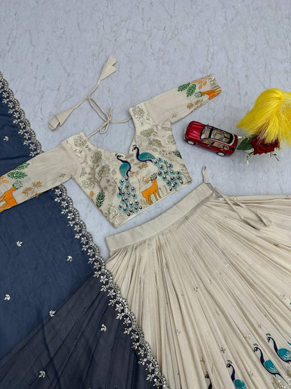 Party Wear Pure Tissue Silk With Heavy Thread And Sequence Work Designer Lehenga Choli