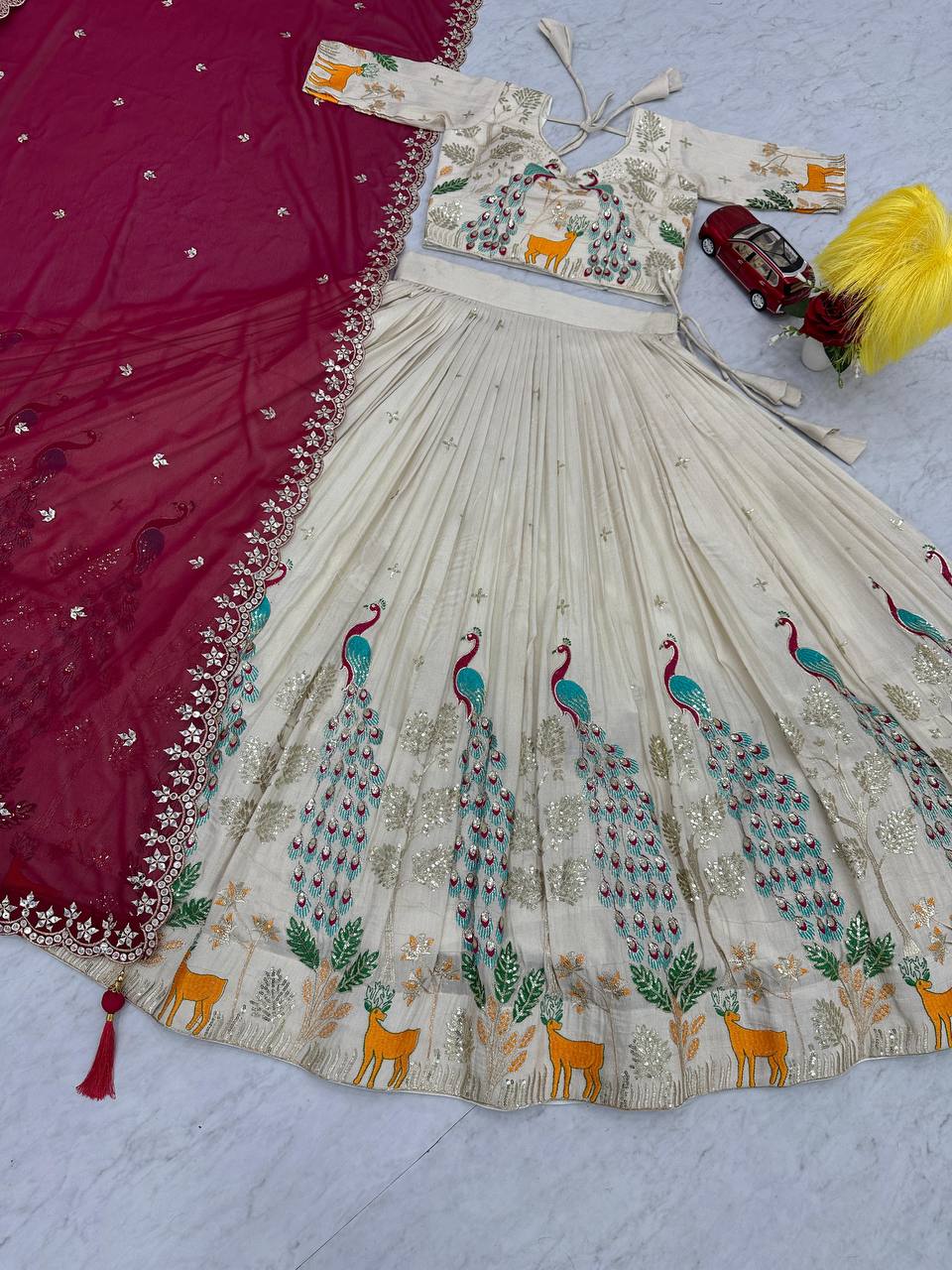 Ceremony Wear Pure Tissue Silk With Heavy Thread And Sequence Work Designer Lehenga Choli