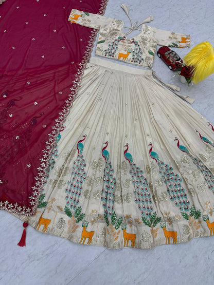 Ceremony Wear Pure Tissue Silk With Heavy Thread And Sequence Work Designer Lehenga Choli
