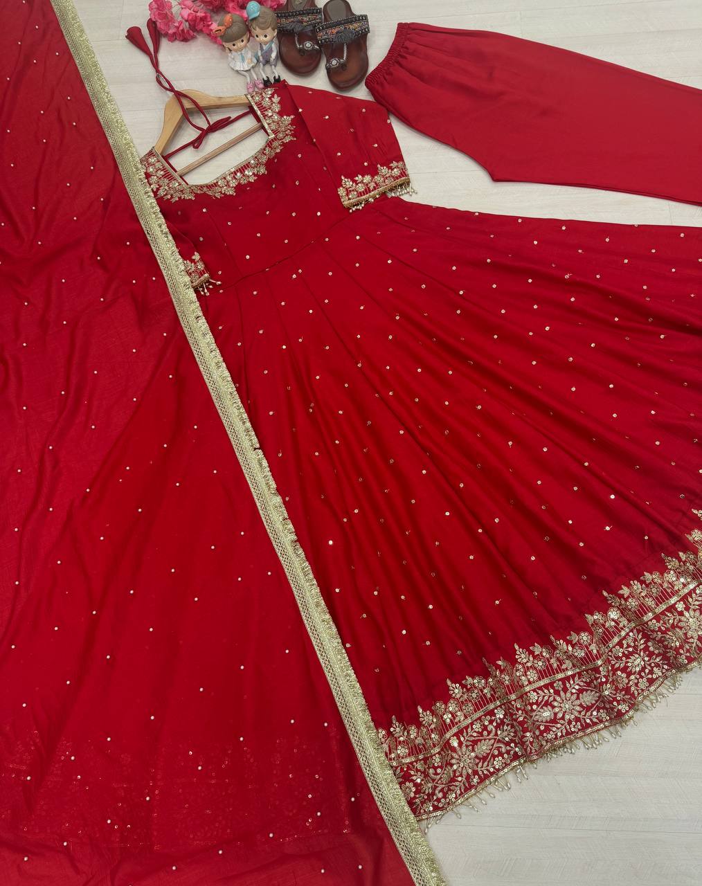 Stylist Maroon Color Heavy Pure Vichitra Silk With Embroidery 5mm Sequence Work Anarkali Gown