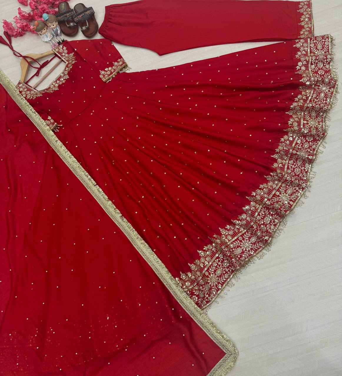 Stylist Maroon Color Heavy Pure Vichitra Silk With Embroidery 5mm Sequence Work Anarkali Gown