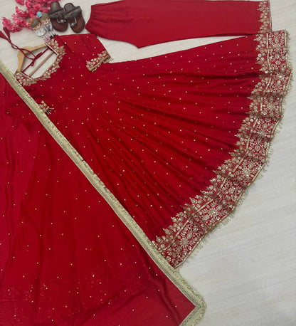 Stylist Maroon Color Heavy Pure Vichitra Silk With Embroidery 5mm Sequence Work Anarkali Gown