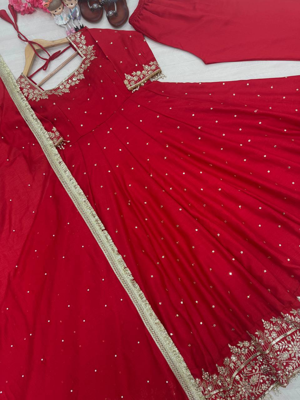 Stylist Maroon Color Heavy Pure Vichitra Silk With Embroidery 5mm Sequence Work Anarkali Gown